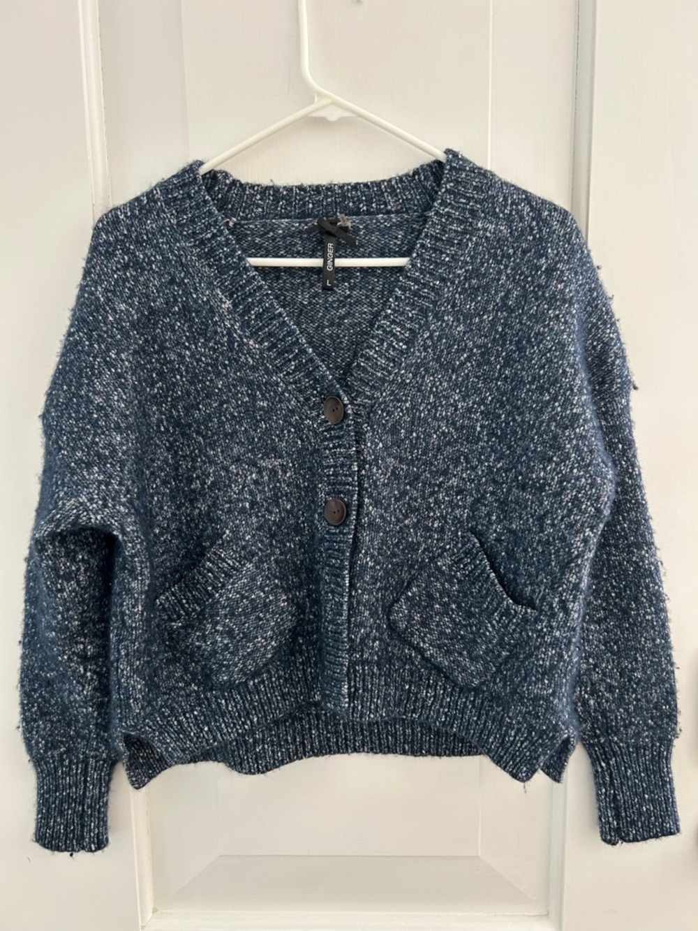 Cotton Merino Blend Navy Blue Chunky Cropped Cardigan